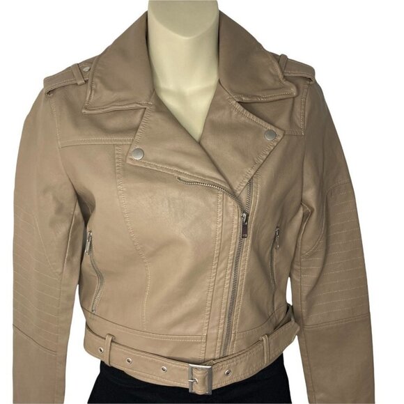 Collection B Jackets & Blazers - Collection B Faux Leather Belted Moto Jacket Brown Size Small